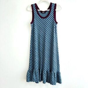 Zucca Women’s M Fuzz Knit Blue Purple Midi Dress Ruffled Hem Sleeveless Japan